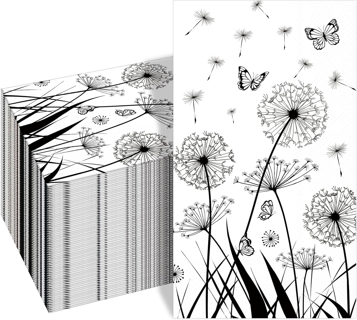 100PCS Dandelion Paper Napkins 3 Ply Disposable Hand Towels for Bathroom Dandelion and Butterfly Pattern Guest Napkins Dinner Napkins for Wedding Party Supplies Kitchen Bathroom Table Decor