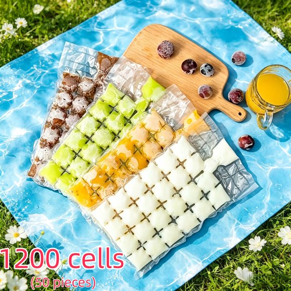 100PCS Disposable Ice Cube Bags with Funnel Leakproof Self-Seal Stackable Ice Mold Trays for Easy Release Transparent Freezing Maker for Cocktail Party Food Storage