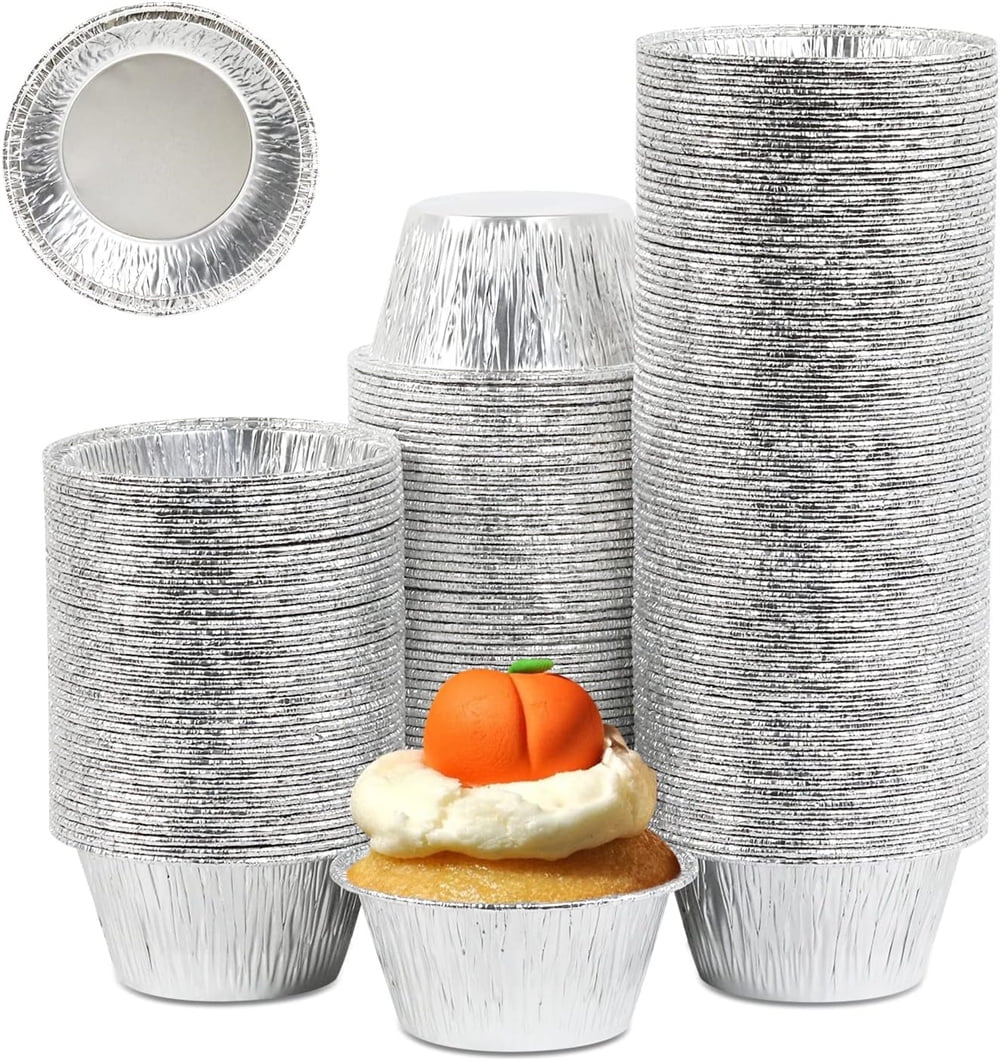 Disposable Foil Baking Cups,110ml Aluminum Cupcake liners,Round Cake Bowl,Silver Tin Foil Cup,Multi-Purpose Baking Cups,Ideal for Muffin Cupcake Egg Tart (100Pack)