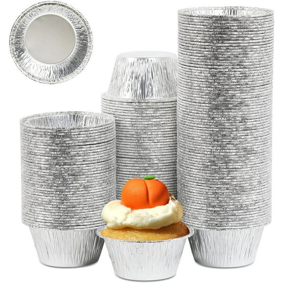 Disposable Foil Baking Cups,110ml Aluminum Cupcake liners,Round Cake Bowl,Silver Tin Foil Cup,Multi-Purpose Baking Cups,Ideal for Muffin Cupcake Egg Tart (100Pack)