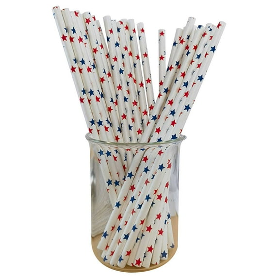 100PCS Disposable Paper Straws,Colorful Paper Straws Be Used For Drinking/Decoration at Birthday/Anniversary/Wedding/Holiday/Celebrations/Party (Striped Star Graphic)
