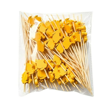 100PCS Disposable Salad Sticks Party Supplies Painted Eggshell Cake Toppers Cartoon Bunny Chicken Easter Fruit Forks Food Bamboo Toothpick 6