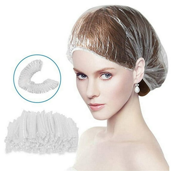 100PCS Disposable Shower Caps, Clear Hair Cap Large Thick Waterproof Bath Caps for Women Men Kids Girls, Hotel Travel Portable Spa Salon Deep Conditioning Use (16.5")