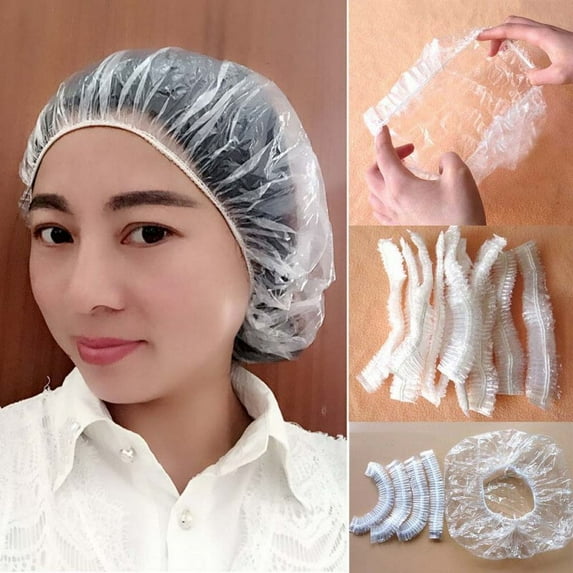 100PCS Disposable Shower Caps, Individually Wrapped Larger and Thicker Waterproof Shower Caps, Plastic Hair Caps for Women, Spa, Home Use, Hotel and Hair Salon, Portable Travel (100PCS Transparent)