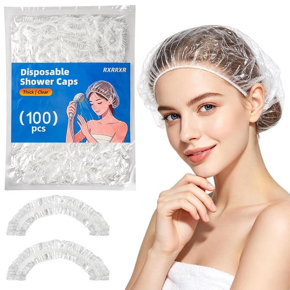 100PCS Disposable Shower Caps Large Thick-Multi-Purpose Plastic Hair Caps or Deep Conditioning Shower Cap Reusable Waterproof for long and short Hair,Home,Hotel Travel Sourdough Accessories(20.5")