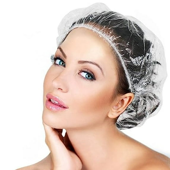 100PCS Disposable Shower Caps, Plastic Clear Thickening Bath Hair Cap and Thick Waterproof Bath Caps for Hair Treatment, Spa, Hotel and Hair Solon, Home Use,Portable Travel