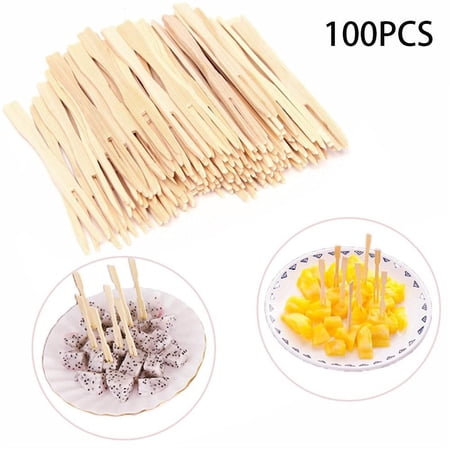 100PCS Disposable Tableware Supplies Catering Home Stick Finger Bamboo Fruit Forks Food Pick Household Decor