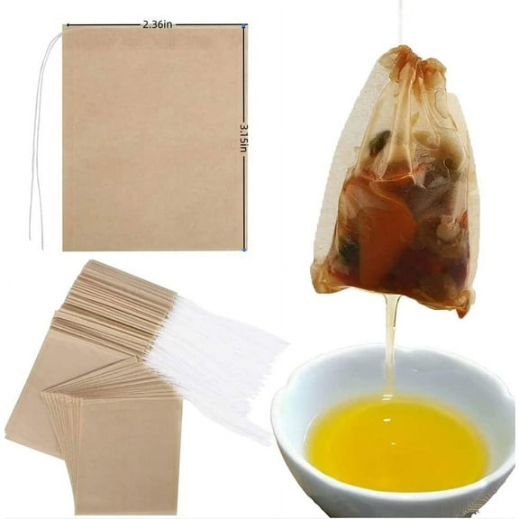100PCS Disposable Tea Filter Bags with Drawstring, TRIANU Tea Bags for Loose Tea Disposable for Coffee, Scented Tea, Loose Tea, Soup, 2.36*3.15 inch