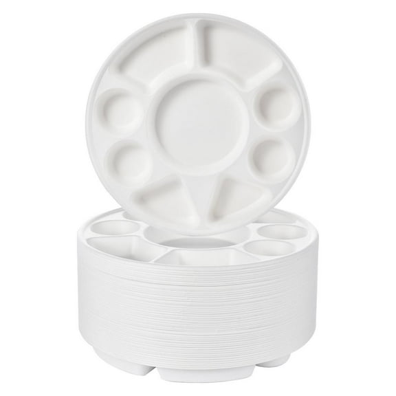 100PCS Divided Plate, Compostable Divided Plates with 9 Compartment, Round Serving Plate, Heavy Duty Sugarcane Plate for Events, Wedding, Holidays, Parties