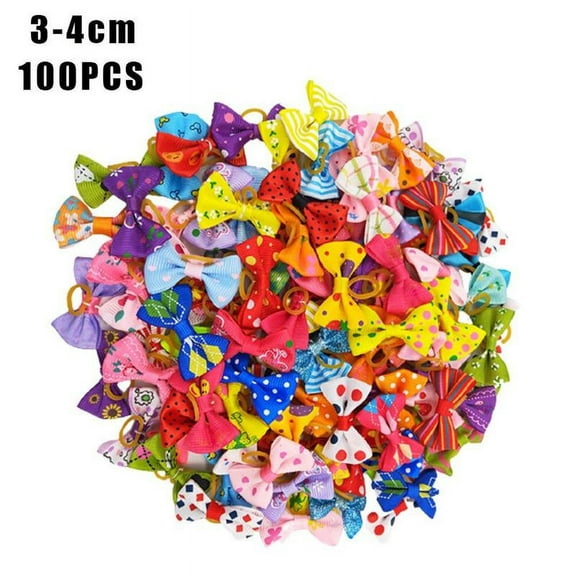 100PCS Dog Hair Bows Pet Dog Flower Headwear Rubber Accessories Hair Clips Bands Puppy S0D3