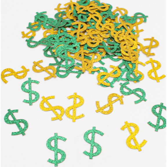 100PCS Dollar Sign Confetti, Green and Gold Glitter, Money Theme Party Table Decoration
