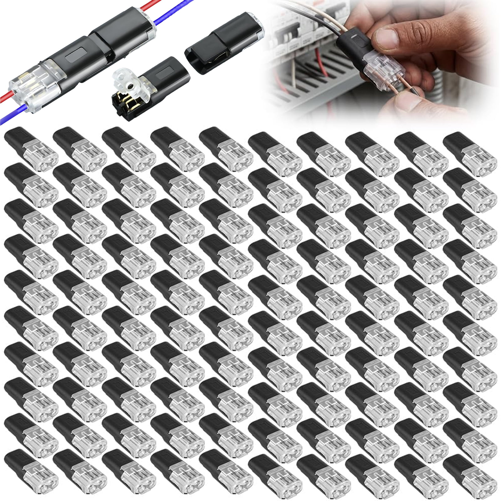 100PCS Double Wire Plug in Connector with Locking Buckle,Double Wire Lock-Grip Connector, Compact Locking Wire Connectors LED Light Strip Connectors 2 Pin for Automotive, DIY Projects (100PCS)
