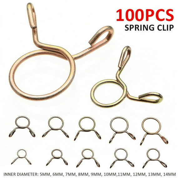100PCS Double Wire Spring Hose Clamps Fuel Line Hose Tube Clips Assortment