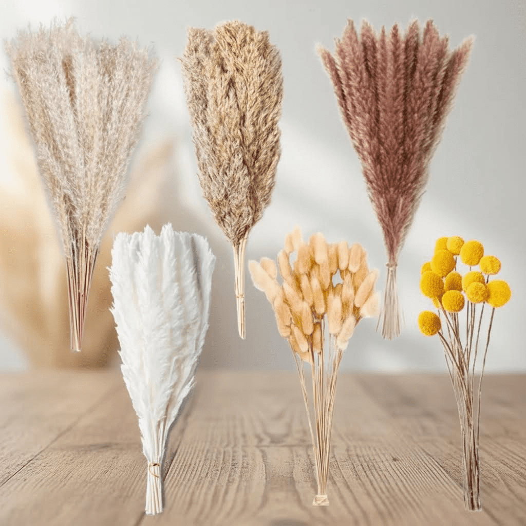 100PCS Dried Pampas Grass Bouquet, 17.5 Inch Fluffy Boho Decor, Natural Dried Flowers for Wedding Centerpieces, Home Floral Arrangements, and Party Table Decorations