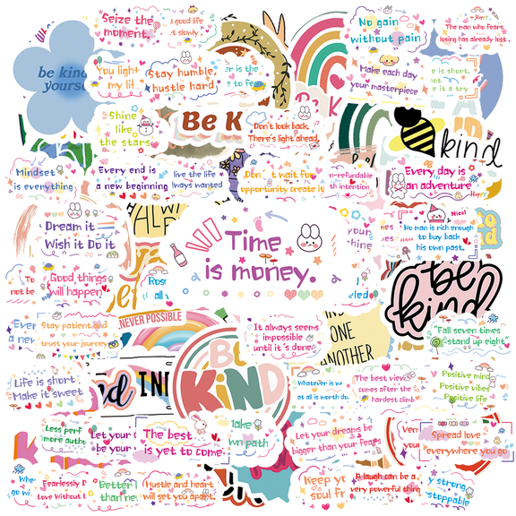 100PCS No Duplicate Positive Inspirational Text Stickers, Waterproof Reusable Aesthetic Motivational Affirmation Stickers, Cute Kindness Quote Decals for Journal Laptop Phone Water Bottle Scrapbook