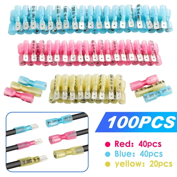 100PCS Electrical Heat Shrink Male & Female Spade Wire Connectors Terminals Set