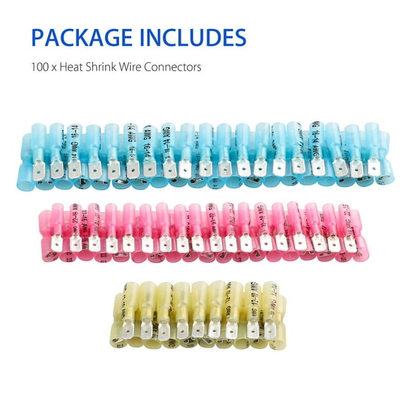 100PCS Electrical Heat Shrink Male & Female Spade Wire Connectors Terminals Set