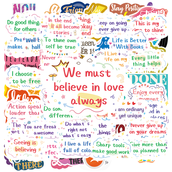 100PCS English Motivational Short Quotes & Study Slogans Stickers – Positive Messages for Boosting Both Language Skills and Learning Drive, Vinyl Decals for Laptops Water Bottles Bumpers Journals.