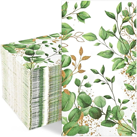 100PCS Eucalyptus Leaves Napkins, 3 Ply Disposable Hand Towels for Bathroom, Eucalyptus Leaf Guest Paper Napkins Dinner Napkins for Spring Wedding Baby Shower Bridal Shower Birthday Tea Party