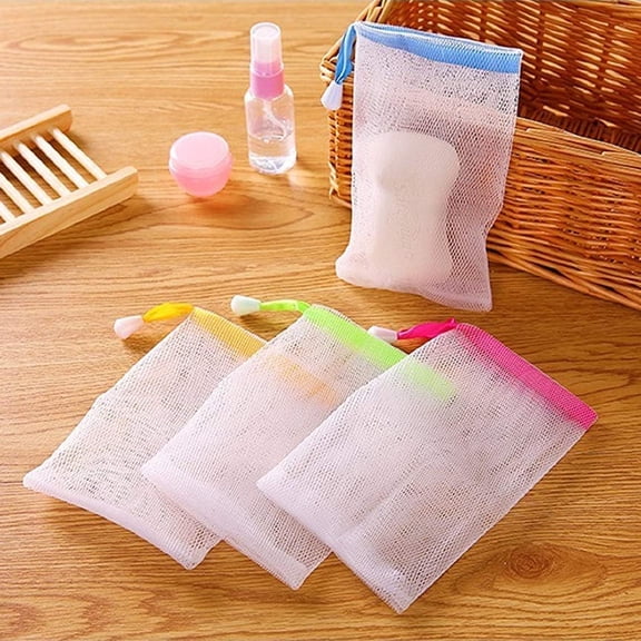 100PCS Exfoliating Mesh Soap Pouch Bubble Foaming Nets Soap Bag Soap Saver Pouch Drawstring Holder Bags Soap Net(Random Color)
