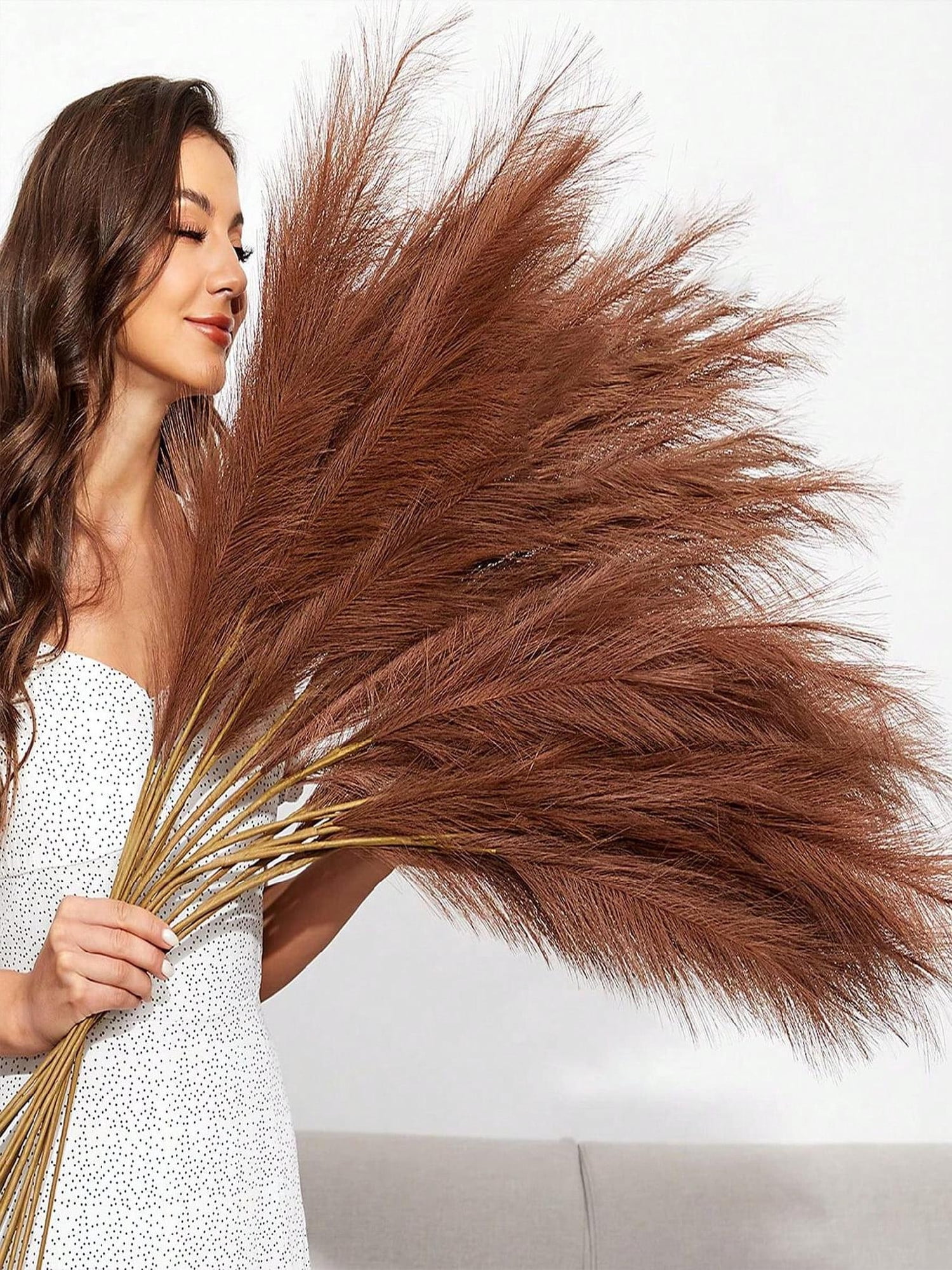 View of 100PCS FAUX PAMPAS GRASS, ARTIFICIAL BOHO FLOWER ARRANGEMENT, FLOOR ...