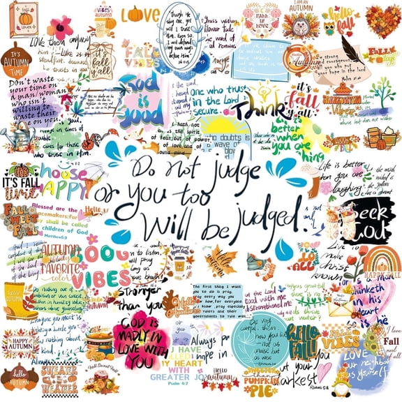 100PCS Fall Inspirational Bible Verse Stickers, Unique Waterproof Reusable Motivational Text Decals for Journal Laptop
