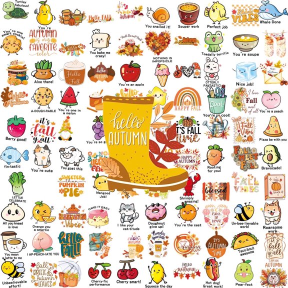100PCS Fall Motivational Stickers No Repeat Waterproof Reusable Cute Autumn