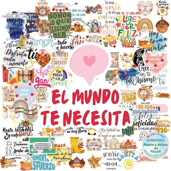 100PCS Fall Spanish Inspirational Sticker Waterproof Reusable Motivational