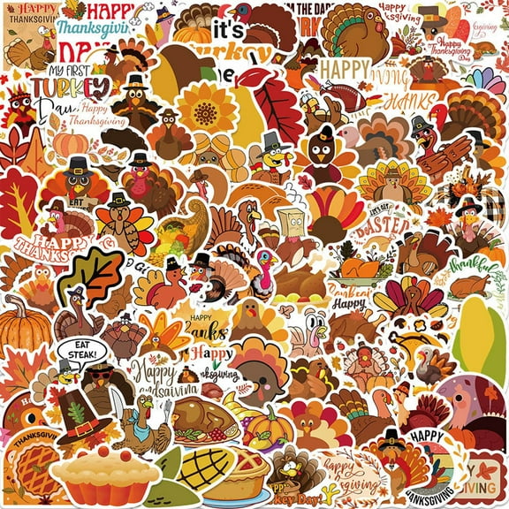 100PCS Fall Stickers Bulk, Thanksgiving Turkey Pumpkin Gifts for Kids, Autumn Waterproof Vinyl Stickers for Water Bottles, Scrapbooking, Harvest Party Favorites