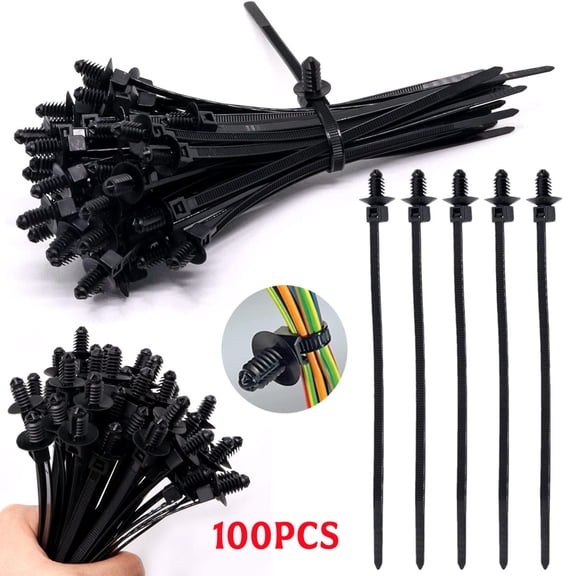 100PCS Fir Tree Nylon Push Mount Zip Ties, Heavy Duty Wire Ties, 2 in 1 Self Locking UV Resistant Assortment for Indoor Wire Tying