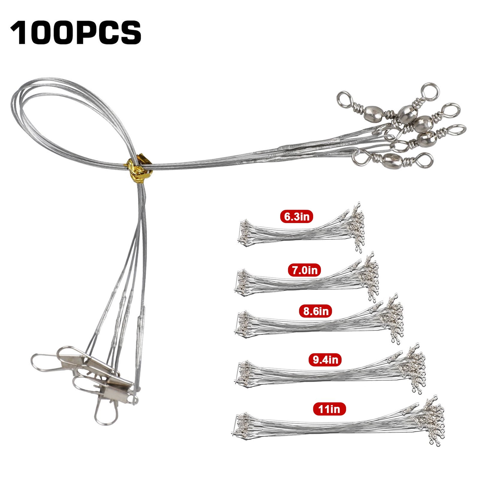 100PCS Fishing Wire Trace Lure Leaders, TSV Stainless Steel High-Strength Fishing Wire Rigs Fishing Beads Fishing Trace Lures Steel Wire Leader Fishing Line Tackle