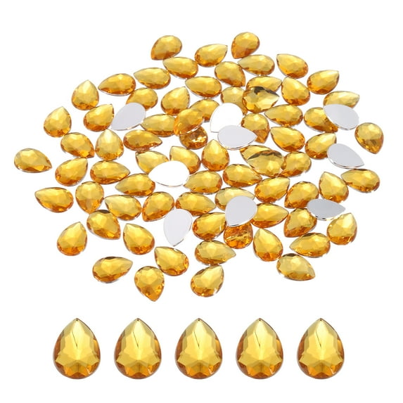Uxcell 100Pcs Flat Back Acrylic Teardrop Gems 10x14mm Rhinestones Golden