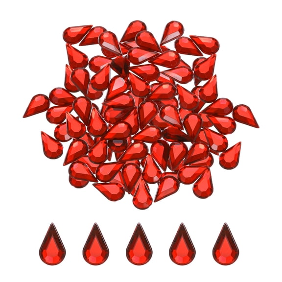Uxcell 100Pcs Flat Back Acrylic Teardrop Gems 6x10mm Artificial Rhinestones for DIY Crafts Red