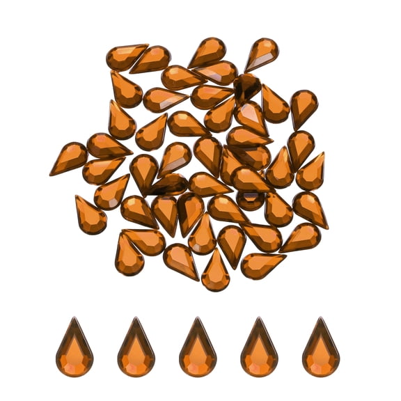 100PCS Flat Back Acrylic Teardrop Gems 8x13mm Artificial Rhinestones for DIY Crafts Bead Wedding Party Face Painting Jewelry Making Brown