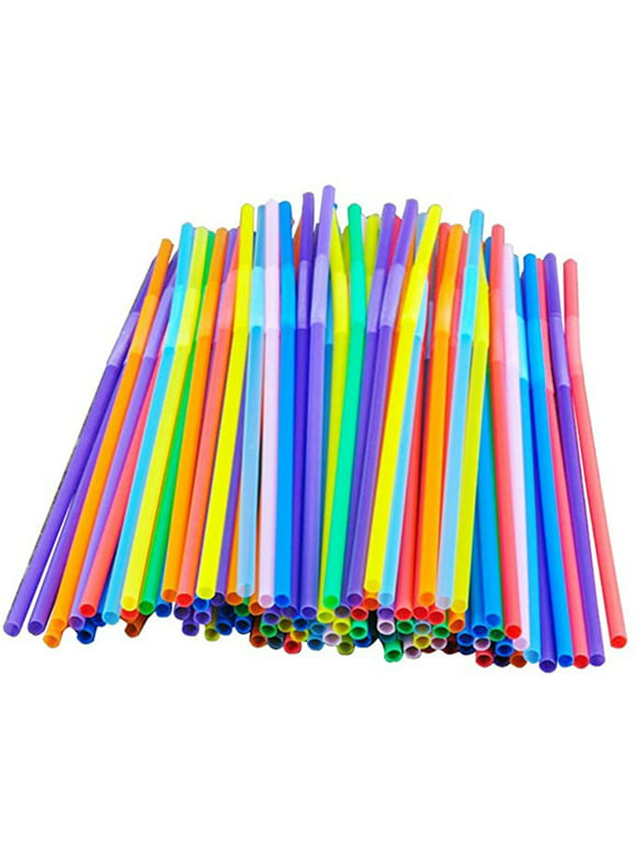 100PCS Flexible Plastic Straws, Colorful Disposable Bendy Party Fancy Straws 12.8inch Extra Long Straws Party Decorations