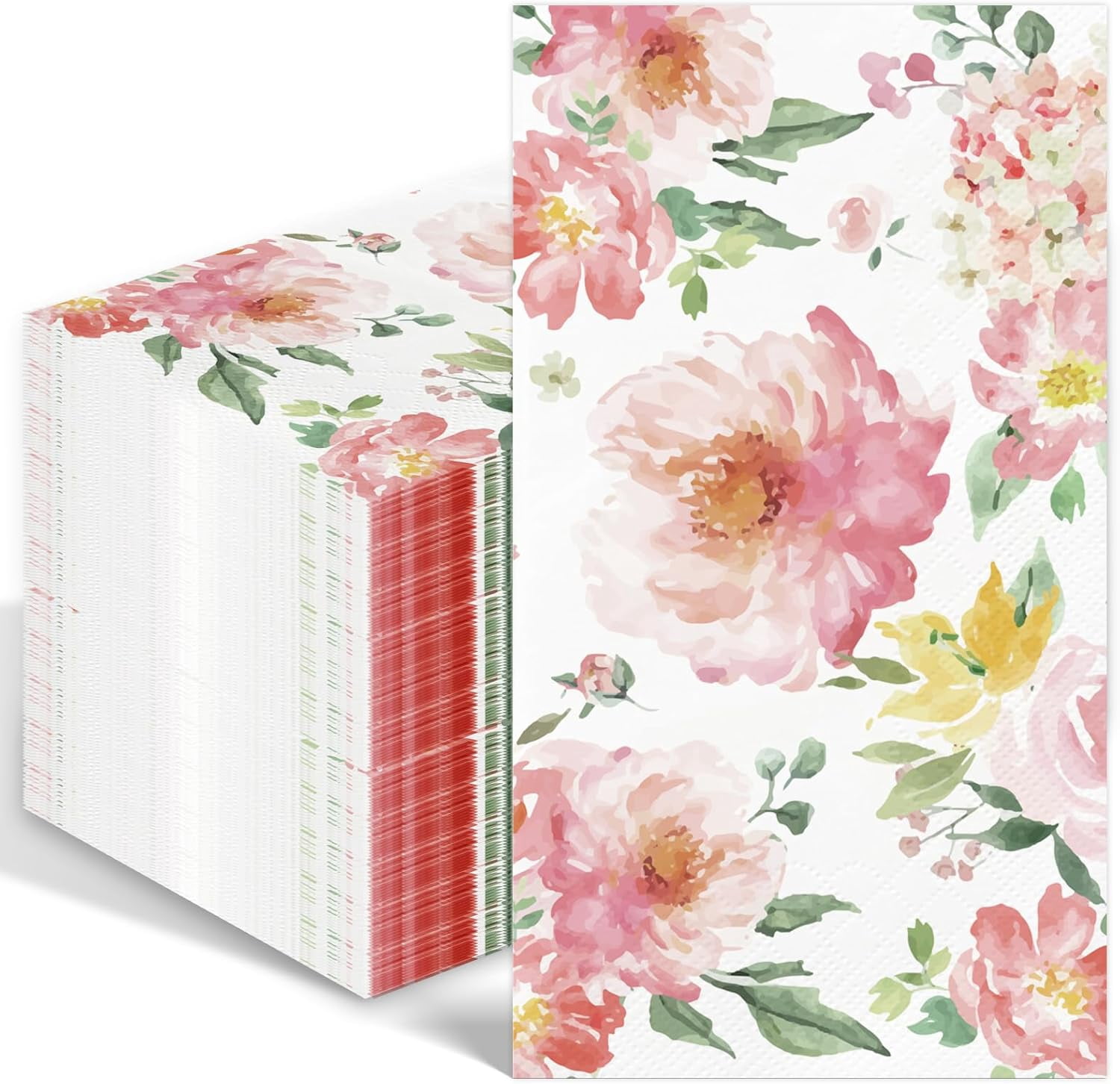 100PCS Floral Napkins Watercolor Flower Disposable 3 Ply Decorative Paper Hand Towels for Bathroom Pink Guest Napkins for Wedding Bridal Baby Shower Tea Party Birthday