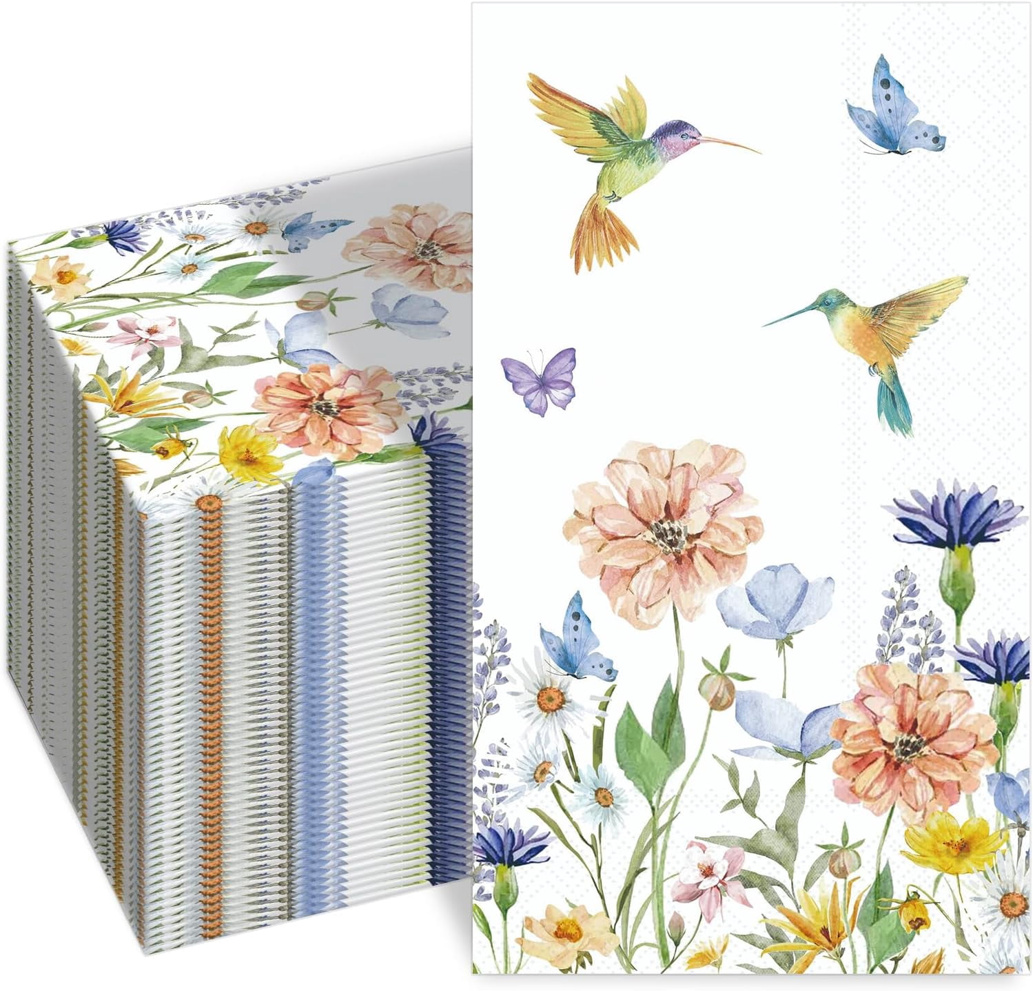 100PCS Floral Paper Napkins 3 Ply Disposable Hand Towels,Wildflower Hummingbird Paper Guest Napkins Dinner Napkins for Wedding Bridal Baby Shower Birthday Tea Party Home Table Decor