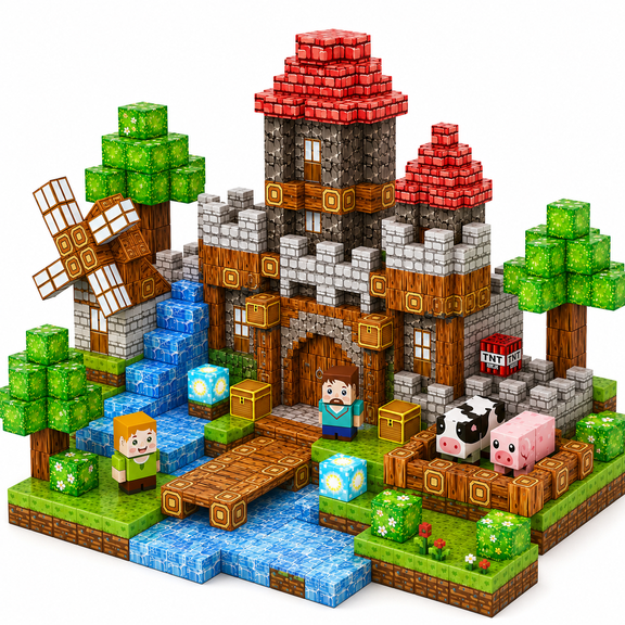 100PCS Forest Castle Magnetic Blocks for Kids Ages 3-12, Magnetic Building Cubes Set with Strong Magnets, Building Blocks STEM Educational Magnetic Toys with Forest Theme for Boys Girls