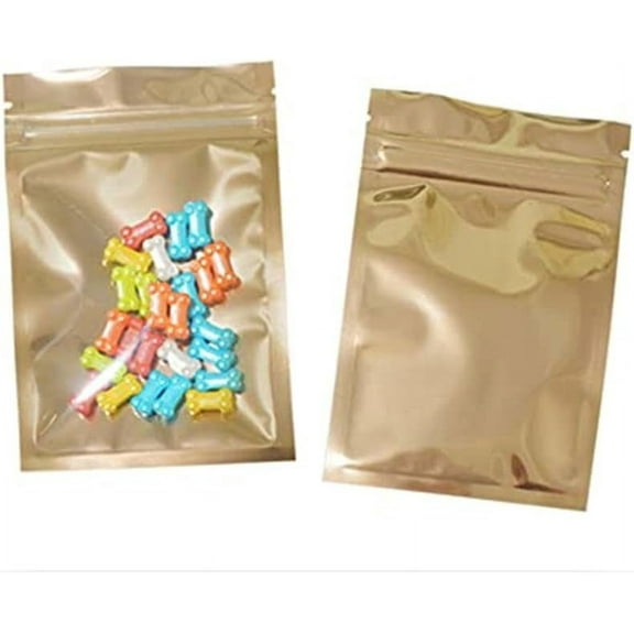 100PCS Front Clear Aluminum Foil Resealable Flat Mylar Ziplock Packaging Bags Smell Proof Pouch for Gift Packaging Storage (Yellow,3x3.9 Inch)