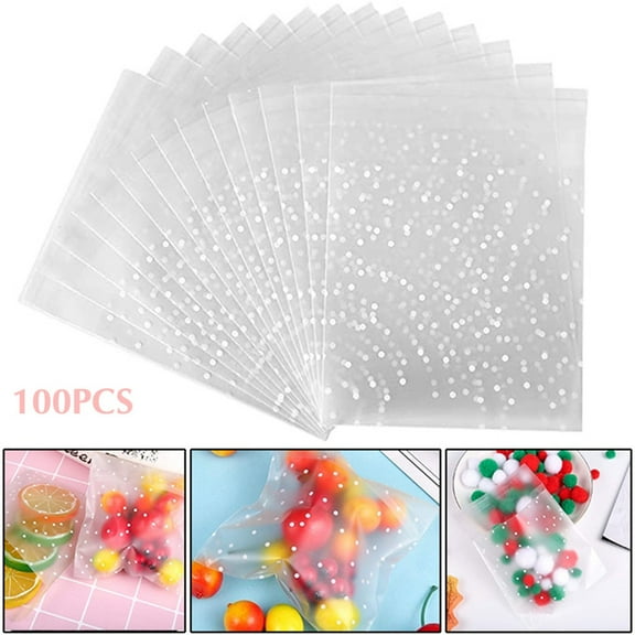 100PCS Frosted Dot Self Sealing Bags 10x10cm Self Adhesive Cookie Bags for Cookies and Candy Party Favor Bags for Baking Snacks and Desserts Jewelry Gift Bags