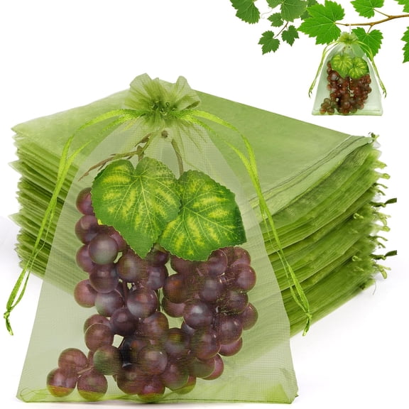 100PCS Fruit Protection Bags, 6x9 Inches Fruit Tree Netting Cover Bags, Green Drawstring Mesh Garden Netting Plant Protectors, Pest Barrier for Vegetables Tomato Strawberry, Plant Covers