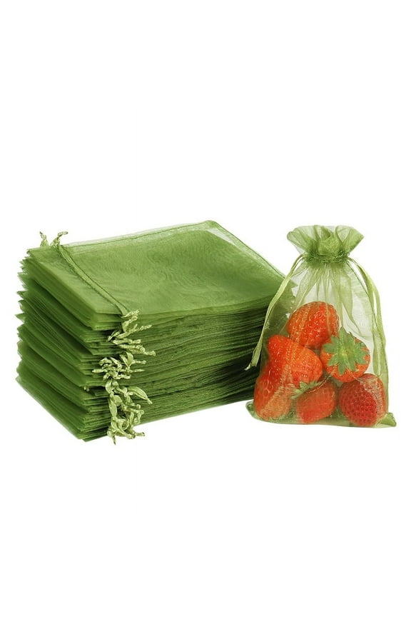 100PCS Fruit Protection Bags, 8x12 Inch Green Fruit Netting Bags Drawstring Mesh Bags Fruit Cover Barrier
