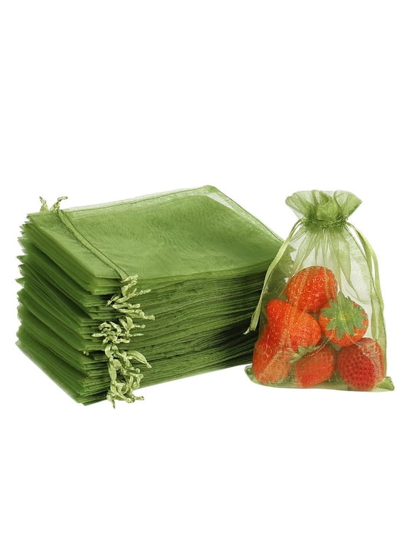 100PCS Fruit Protection Bags, 8x12 Inch Green Netting Bags Drawstring Mesh Cover Barrier
