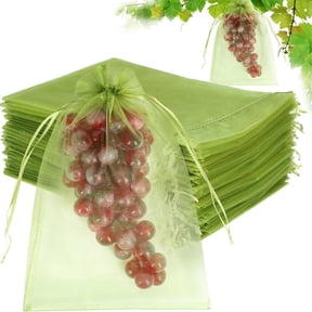100PCS Fruit Protection Netting Bags for Fruit Trees, 5x7 inch Green Netting Fruit Cover Bags Drawstring Mesh Fruit Protectors Barrier Bags to Protect Plants from Pest Birds Squirrels