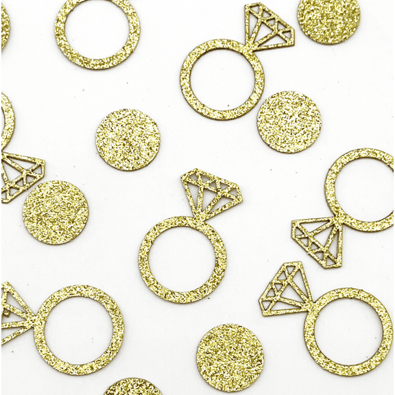 100PCS Gold Glitter Diamond Ring Confetti, Engagement Party Table Scatter Decoration