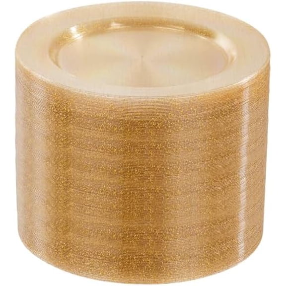 100PCS Gold Glitter Plastic Plates - 10.25inch Premium Plastic Glitter Disposable Dinner Plates - Ideal for Party & Thanksgiving