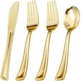thumbnail image 1 of 100PCS Gold Plastic Silverware, Gold Disposable Utensils, Heavy Duty Cutlery Set of 50 Gold Forks, 25 Gold Spoons, 25 Gold Knives for Parties, Weddings, Catering and Daily Use Gold 25 Set, 1 of 5