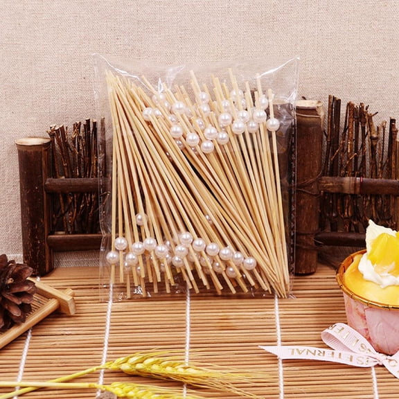 100PCS Gold Silvery White Pearl Skewers Fruit Pearl Cocktail Picks Party Buffet Food Cake Toothpick Dessert Forks