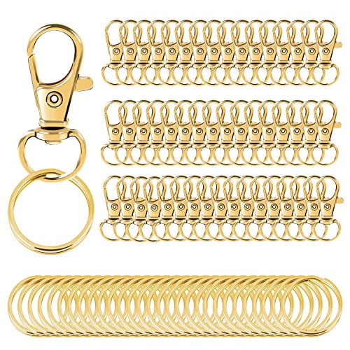 100PCS Gold Swivel Clasps Lanyard Snap Hooks with Key Rings, Key