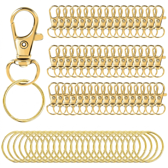 100PCS Gold Swivel Clasps with Key Rings, Lobster Claw Clips for Keychain Making, DIY Crafts, Jewelry, Bags and Purses Hardware Accessorie